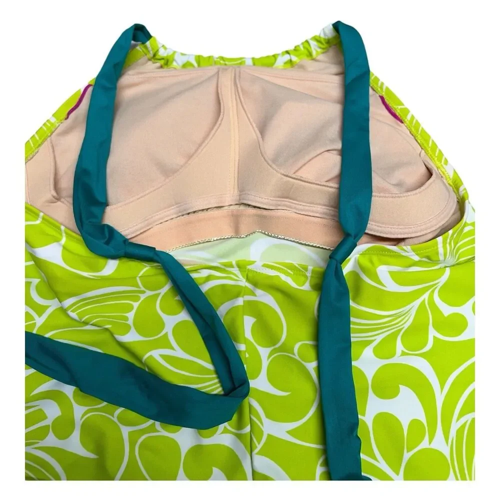 Athleta Kokomo Halter Swim Sport Dress XL Green Floral Print Bra Insert - Picture 6 of 11